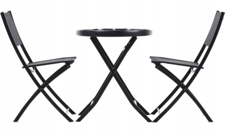 Set mobilier balcon pliabil cu masa sticla si 2 scaune, structura metalica, 60x70 cm, negru [2]