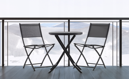 Set mobilier balcon pliabil cu masa sticla si 2 scaune, structura metalica, 60x70 cm, negru [1]