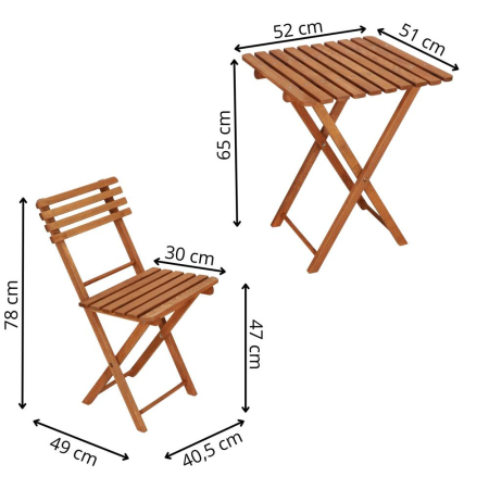 Set mobilier balcon sau terasa din lemn de fag, pliabil, masa 52x51x65 cm si 2 scaune, maro [28]