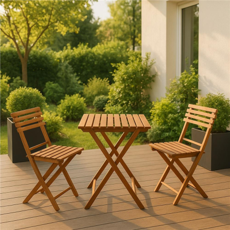 Set mobilier balcon sau terasa din lemn de fag, pliabil, masa 52x51x65 cm si 2 scaune, maro [29]