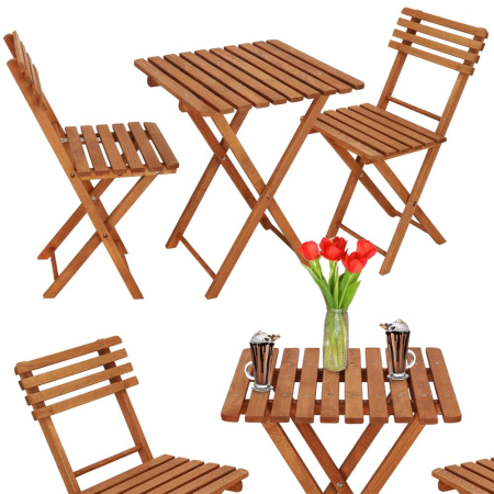 Set mobilier balcon sau terasa din lemn de fag, pliabil, masa 52x51x65 cm si 2 scaune, maro [3]