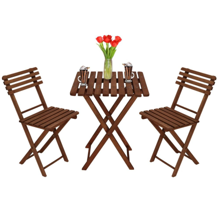 Set mobilier balcon sau terasa din lemn de fag, pliabil, masa 52x51x65 cm si 2 scaune, maro inchis [23]