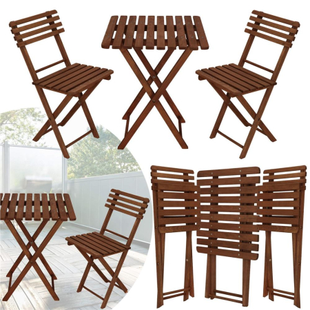 Set mobilier balcon sau terasa din lemn de fag, pliabil, masa 52x51x65 cm si 2 scaune, maro inchis [24]