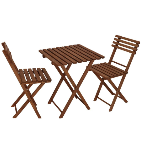 Set mobilier balcon sau terasa din lemn de fag, pliabil, masa 52x51x65 cm si 2 scaune, maro inchis [22]