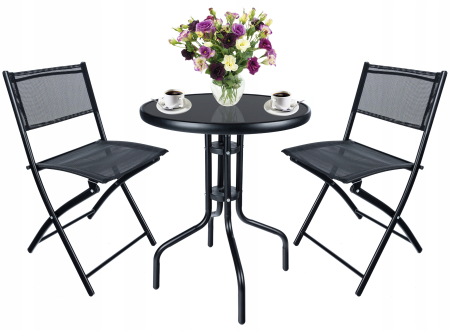 Set mobilier gradina Sersimo Oneiro, 2 scaune pliabile, 1 masa, negru [7]