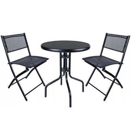 Seturi mobilier - Set mobilier gradina Sersimo Oneiro, 2 scaune pliabile, 1 masa, negru