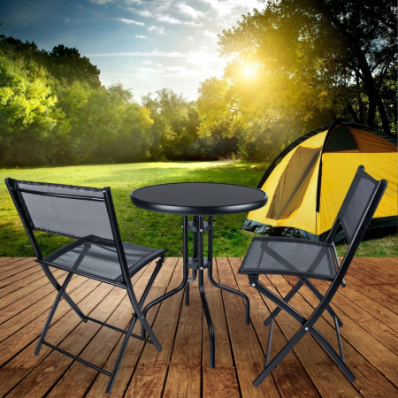 Set mobilier gradina Sersimo Oneiro, 2 scaune pliabile, 1 masa, negru [14]