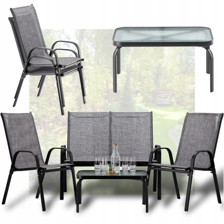 Set mobilier gradina textilene, 2 scaune, 1 canapea si 1 masa, gri deschis [1]