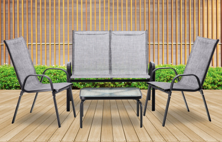 Set mobilier gradina textilene, 2 scaune, 1 canapea si 1 masa, gri deschis [11]