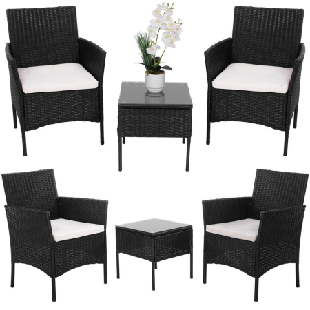 Set mobilier terasa, din tehnorattan, masa cu blat sticla securizata, 2 fotolii cu perne, negru [12]