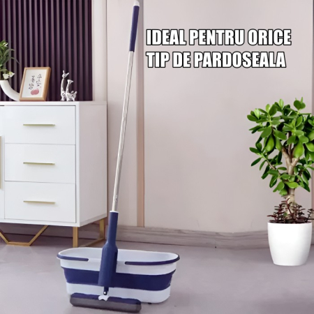 Set Mop Telescopic cu Galeata Pliabila, , Albastru, 32 cm, Maner Reglabil 140 cm, Sistem de Stoarcere Eficient [4]