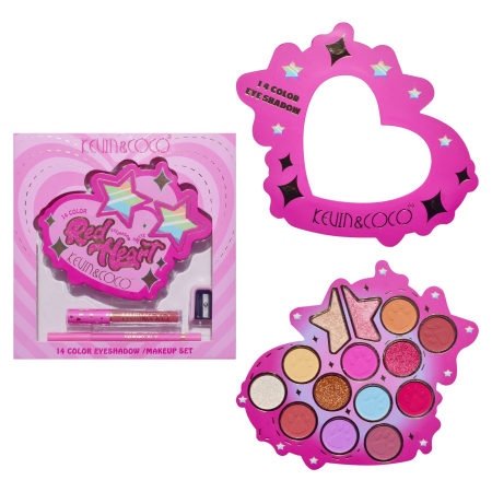 Set Paleta de machiaj cu 14 farduri de pleoape Kevin&Coco, Red Heart Eyeshadow Palette, 21 x 20.5 x 2.2cm [6]