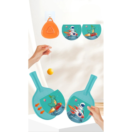 Set Palete pentru Tenis de Masa, , pentru Copii, Accesoriu de Agatat Inclus, 2 Mingi, Design Animat, Albastru [2]