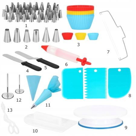 Set patiserie cu platou rotativ, 106 piese cu sabloane pentru ornarea prajiturilor [8]