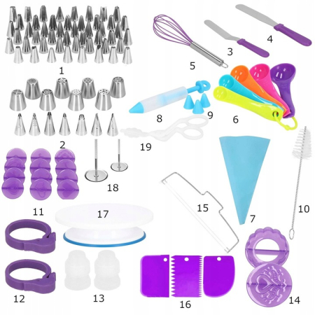 Set patiserie cu platou rotativ, 137 piese cu sabloane pentru ornarea prajiturilor [14]