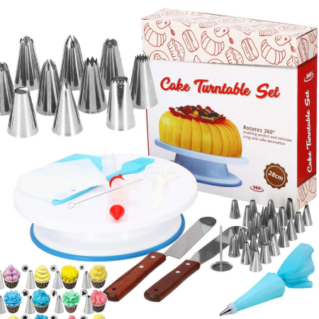 Set patiserie cu platou rotativ, 37 piese cu sabloane pentru ornarea prajiturilor [23]