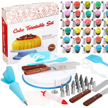 Set patiserie cu platou rotativ, 37 piese cu sabloane pentru ornarea prajiturilor [22]