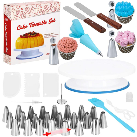 Set patiserie cu platou rotativ, 37 piese cu sabloane pentru ornarea prajiturilor [18]