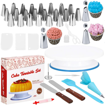 Set patiserie cu platou rotativ, 37 piese cu sabloane pentru ornarea prajiturilor [31]
