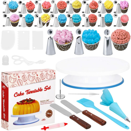 Set patiserie cu platou rotativ, 37 piese cu sabloane pentru ornarea prajiturilor [19]