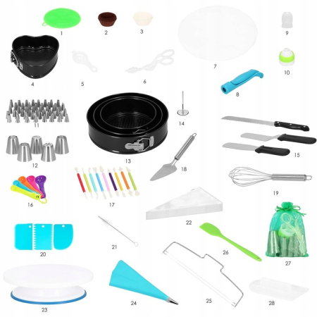 Set patiserie cu platou rotativ si 4 tavi de copt, 345 piese cu sabloane pentru ornarea prajiturilor [10]