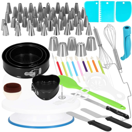 Set patiserie cu platou rotativ si 4 tavi de copt, 345 piese cu sabloane pentru ornarea prajiturilor [5]