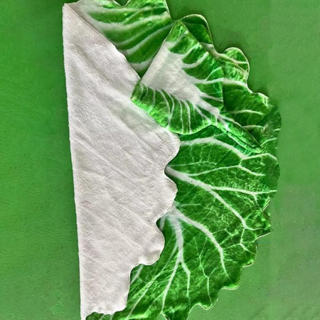 Set patura flanel si caciula , forma frunza de salata, pentru nou-nascuti, material poliester, 85 cm, verde [5]