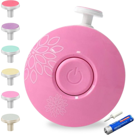 ✨TOATE PRODUSELE✨ - Set Pila Electrica cu Baterie, , pentru Copii si Bebelusi, din ABS, 6 Accesorii, Model cu Flori, 6.5 x 1.8 cm, Roz