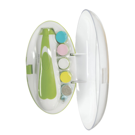 Ingrijire Unghii - Set Pila Electrica pentru Copii si Bebelusi, , ABS, 6 Accesorii, cu Lumina LED, Verde Alb