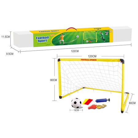 Set Poarta de Fotbal pentru Copii, , 80x120 cm, Minge, Cartonase, Pompa, Fluier, Interactiv, Distractiv, Galben [1]
