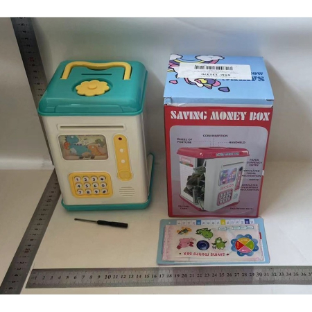 Set Pusculita pentru Copii, , Tip ATM, Parola cu Amprenta, 13.5 x 11.5 x 20 cm, Albastru [4]