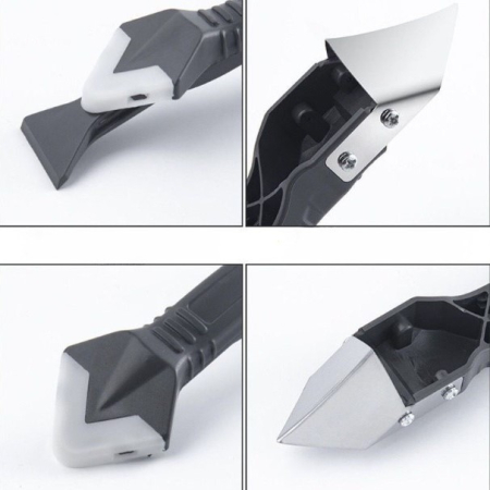 Set Racleta pentru Indepartare Adeziv, Racleta pentru Silicon si Lipici, 5 Capete din silicon, Dimensiune Inchisa 18.8 x 4 x 2.8 cm, Metal, Negru [2]