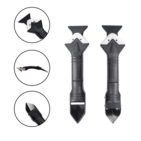 Set Racleta pentru Indepartare Adeziv, Racleta pentru Silicon si Lipici, 5 Capete din silicon, Dimensiune Inchisa 18.8 x 4 x 2.8 cm, Metal, Negru [6]