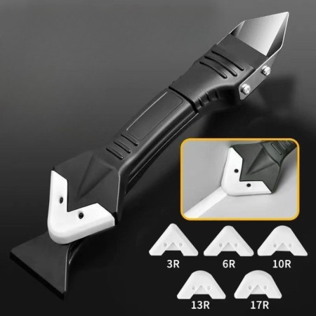 Set Racleta pentru Indepartare Adeziv, Racleta pentru Silicon si Lipici, 5 Capete din silicon, Dimensiune Inchisa 18.8 x 4 x 2.8 cm, Metal, Negru [5]