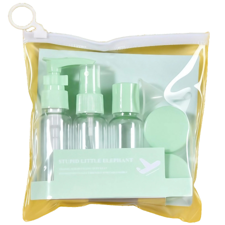Accesorii Machiaj si Trimmere - Set Recipiente pentru Cosmetice, , 5 Piese, cu Gentuta, pentru Calatorii, Reutilizabile, Verde, Material Plastic, 40 ml, 10g