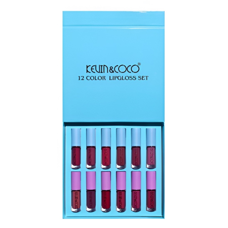 Set Rujuri de Buze, KEVIN & COCO, 12 Culori, 17x14.8x2.9 cm, Diferite Nuante, LipGloss, Albastru [4]
