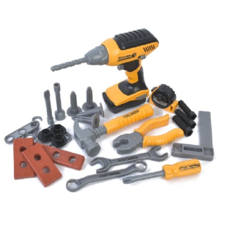 Set Scule de Jucarie pentru Copii, , Ghiozdan cu Bormasina si Accesorii Incluse, 28 Piese, Material Plastic Durabil, Interactiv, +3 Ani, 30.5x25x11 cm, Negru/Portocaliu [5]