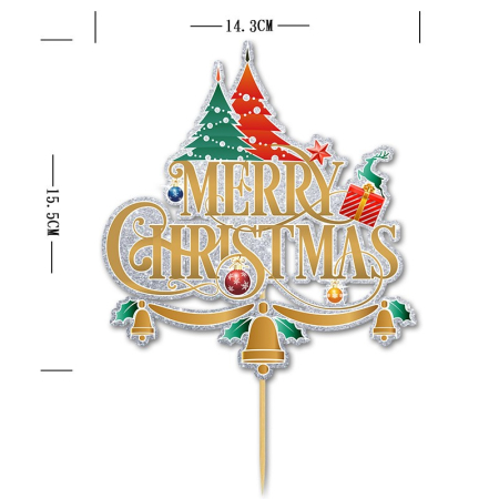 Set Toppere pentru Tort si Prajituri, , Tematica Craciun, Model Mare Scris Merry Christmas 15.5x14.3 cm, 6 Toppere Mici Modele Variate 5x5 cm, Multicolor [1]