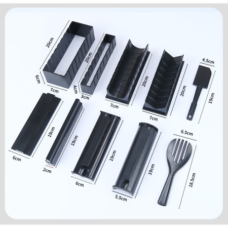 Set ustensile pentru facut sushi , 10 piese, forma inima inclus, 3 forme clasice, extensibil, finisaj lucios, material ABS, curatare usoara, negru [5]