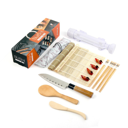 ✨TOATE PRODUSELE✨ - Set Ustensile pentru Sushi, , Set din 15 Accesorii pentru Sushi, Set pentru Sushi HOME MADE, Cutit Inclus, Forme, Betisoare, Multicolor