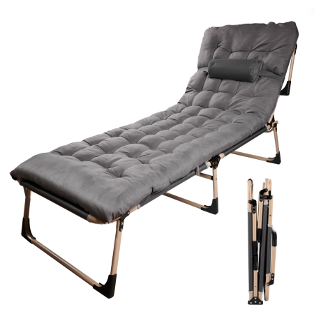 Sezlong pliabil cu 4 trepte, reglaj spatar, otel si material Oxford, 193x66x23 cm, gri [1]