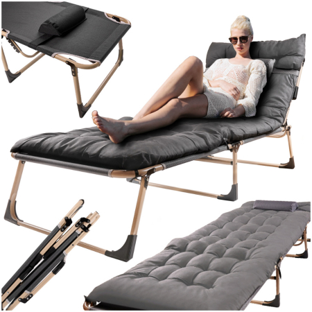 Sezlong pliabil cu 4 trepte, reglaj spatar, otel si material Oxford, 193x66x23 cm, gri [7]
