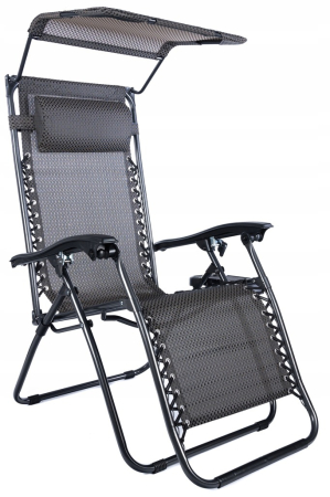 Sezlong pliabil cu parasolar si tetiera, reglabil in 2 pozitii, suport pahare, 174cm, gri [7]
