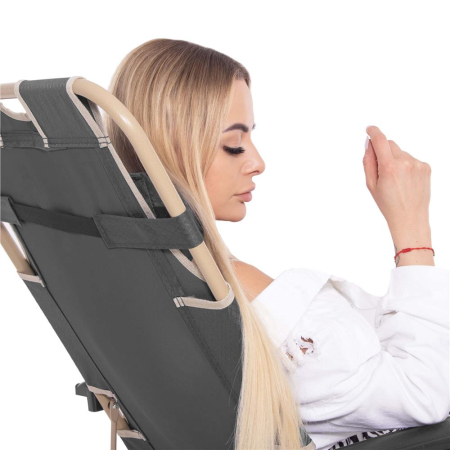 Sezlong pliabil cu perna si suport picioare reglabil, 176x66x92 cm, gri [6]