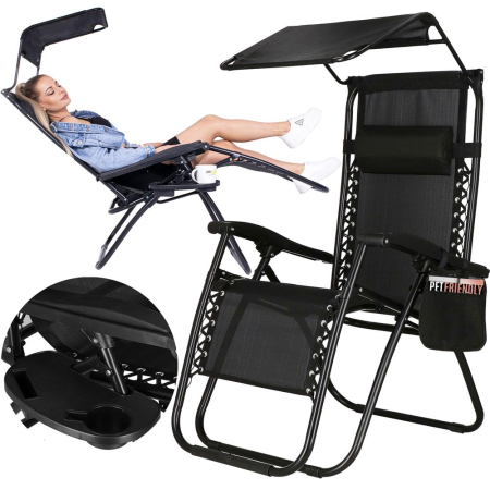 Sezlong pliabil SERSIMO GC3, Relax Zero Gravity cu parasolar, 175cm, negru [27]