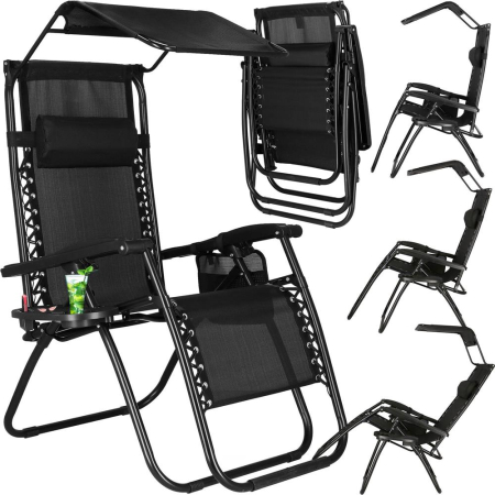 Sezlong pliabil SERSIMO GC3, Relax Zero Gravity cu parasolar, 175cm, negru [5]