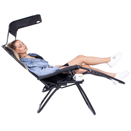 Sezlong pliabil SERSIMO GC3, Relax Zero Gravity cu parasolar, 175cm, negru [28]