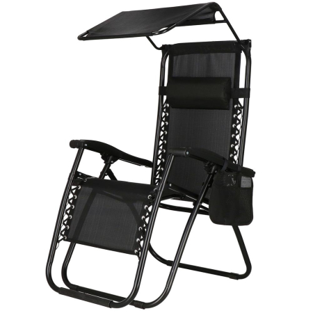 Sezlong pliabil SERSIMO GC3, Relax Zero Gravity cu parasolar, 175cm, negru [14]