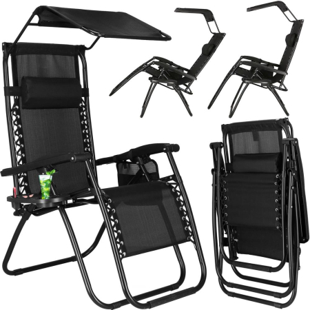 Sezlong pliabil SERSIMO GC3, Relax Zero Gravity cu parasolar, 175cm, negru [6]