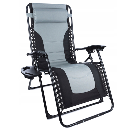 SEZLONGURI - Sezlong scaun pliant plaja sau gradina, Siesta, gravitatie zero, cu tetiera, 175x75x110 cm, negri gri